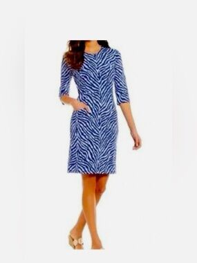 McLaughlin  Dress 3/4 Sleeve Pockets Blue/Purple zebra print Size XS